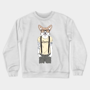 Tattooed Corgi With Suspenders Crewneck Sweatshirt